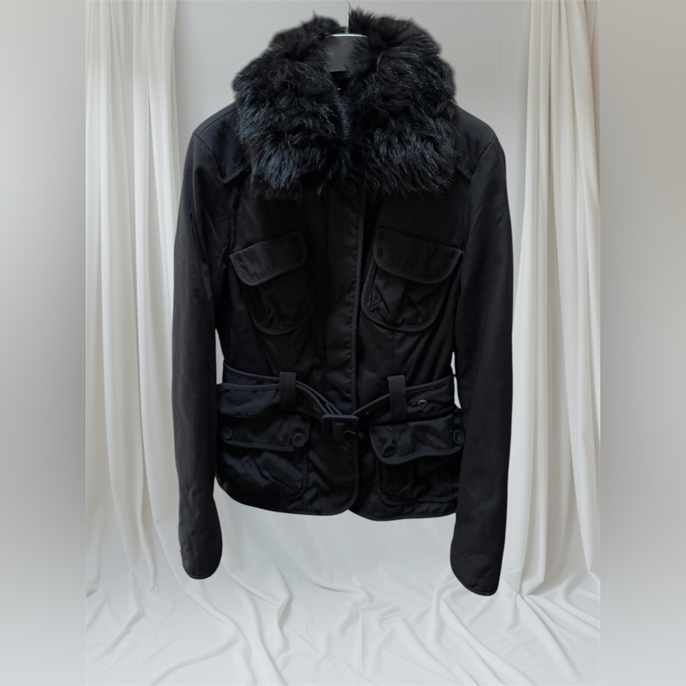 Banana Republic Black Jacket Coat with Faux Fur Detachable Collar - Picture 3 of 16